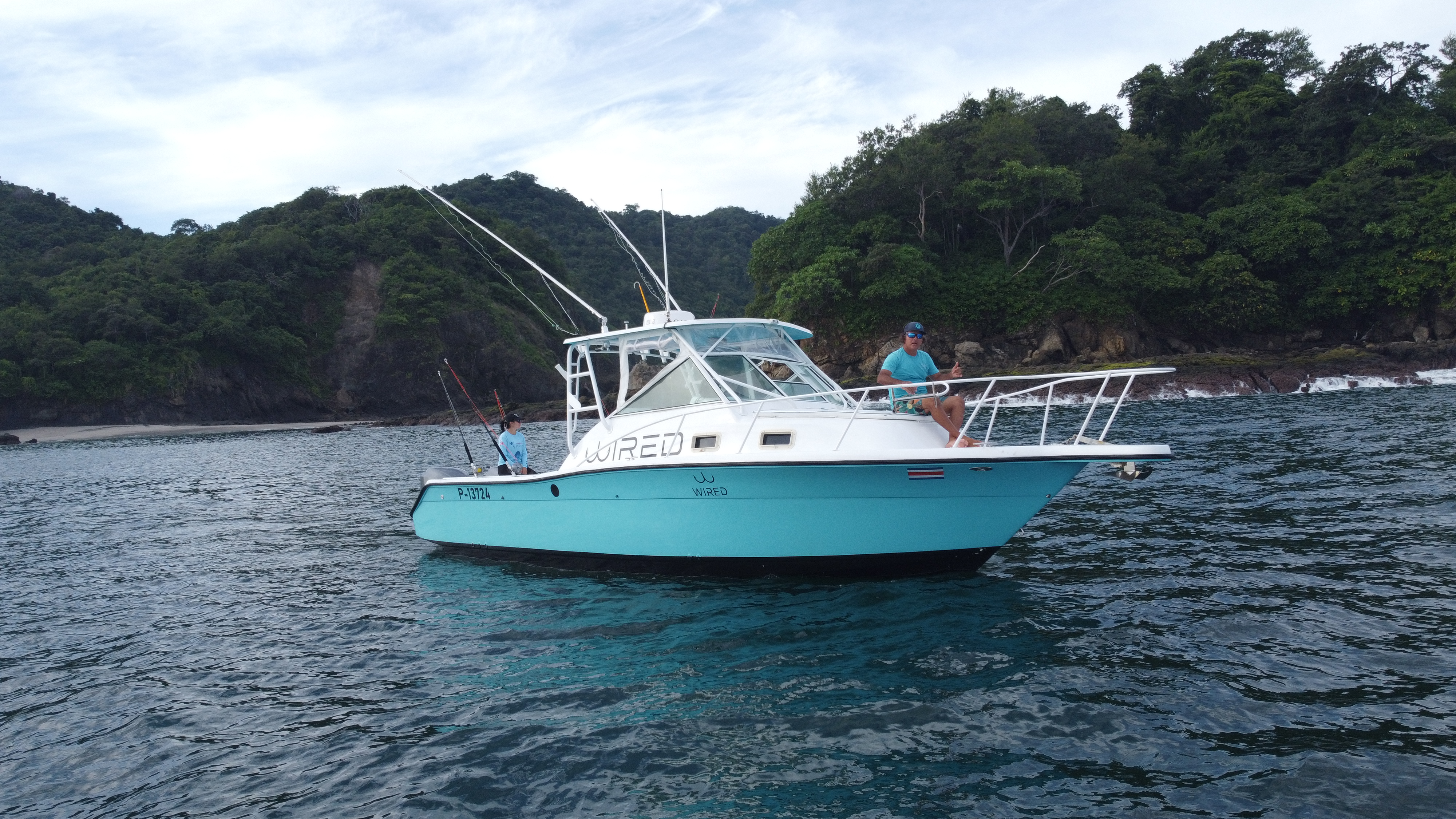 WIRED sportfishing boat in a Costa Rica cove